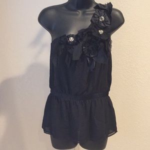 Bebe One Shoulder Silk Embellished Top